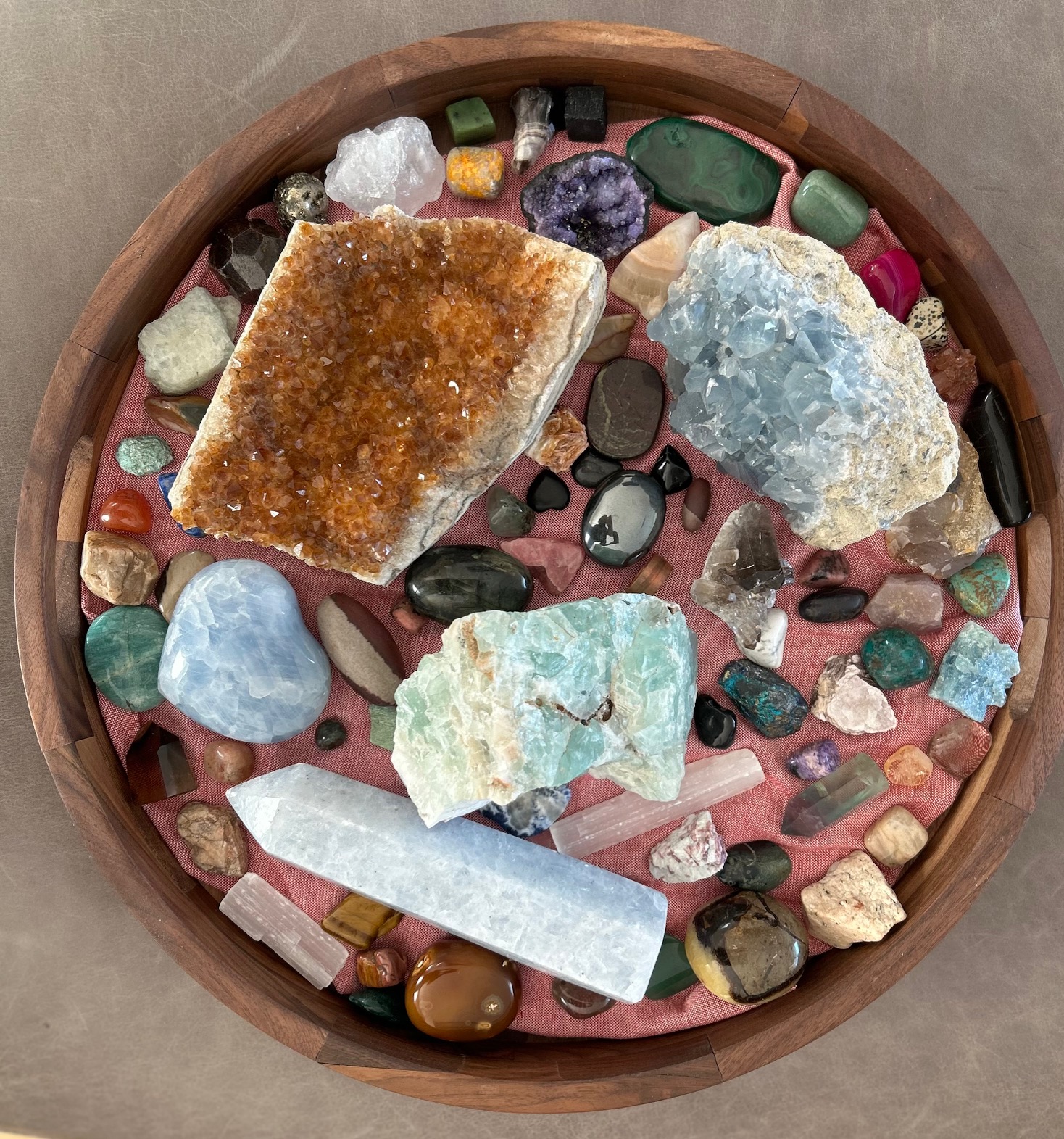 A bowl of healing crystals